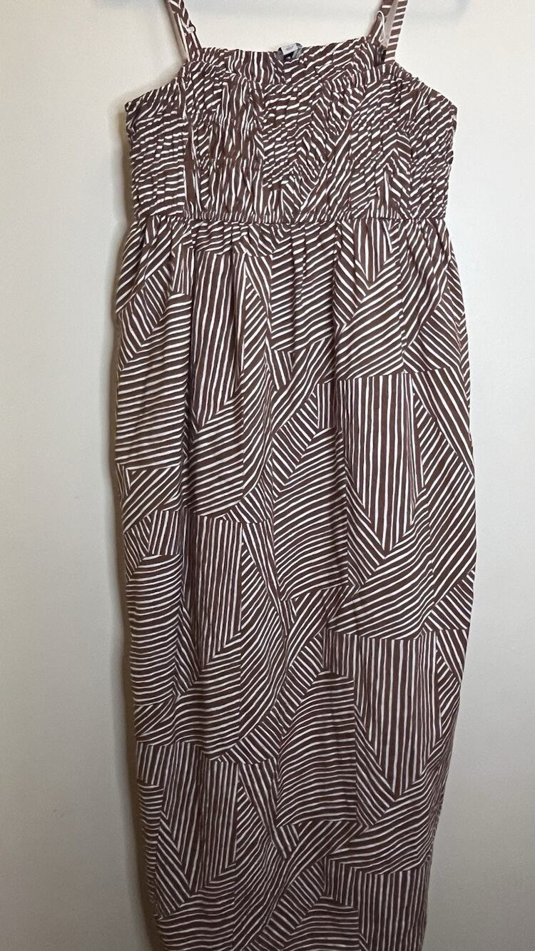 A New Day Women Size L Spaghetti Strap Maxi Brown/Wht Dress
